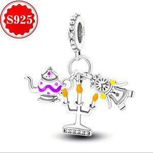 925 Mad Hatter Tea Party Alice Clock Teapot Charm